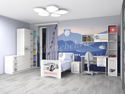 Кровать Смарти-2 (Белый/Фотопечать Машинки)