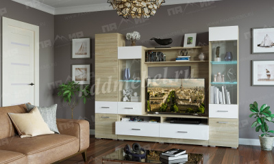 Гостиная Элиза модуль (Дуб сонома/Белый глянец)