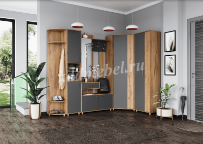 Шкаф угловой Граф (Дуб золотистый/Темно серый лофт)