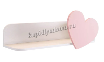 Полка навесная Сердечко (Белое дерево/Пудра розовая)